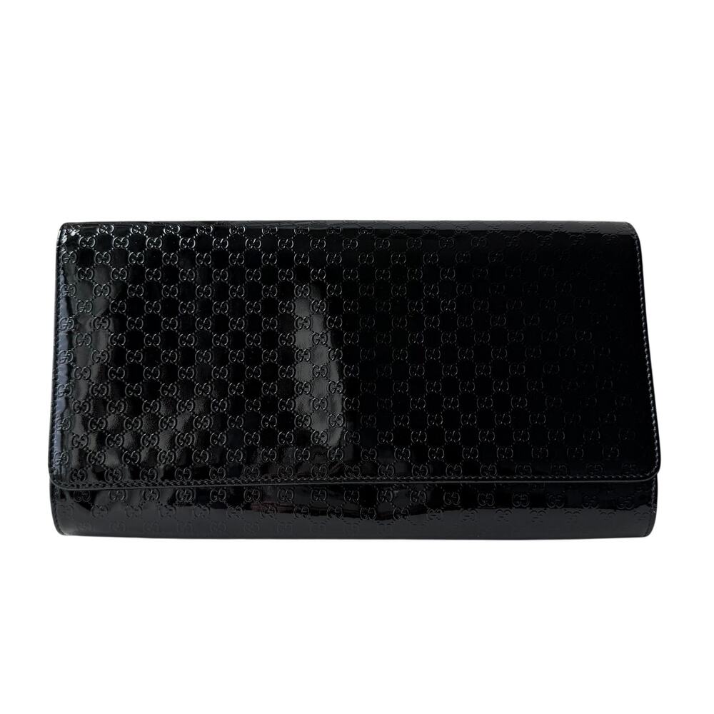 Gucci Microguccissima Black Patent Leather Broadway Envelope Clutch Bag